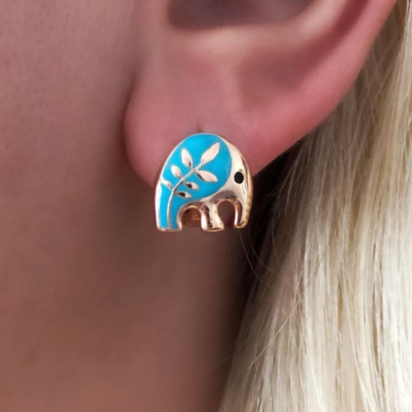 LAST ONE Elephant Hoop Earrings 18k Gold Plated Enameled Luxury Jewelry - Picture 1 of 10